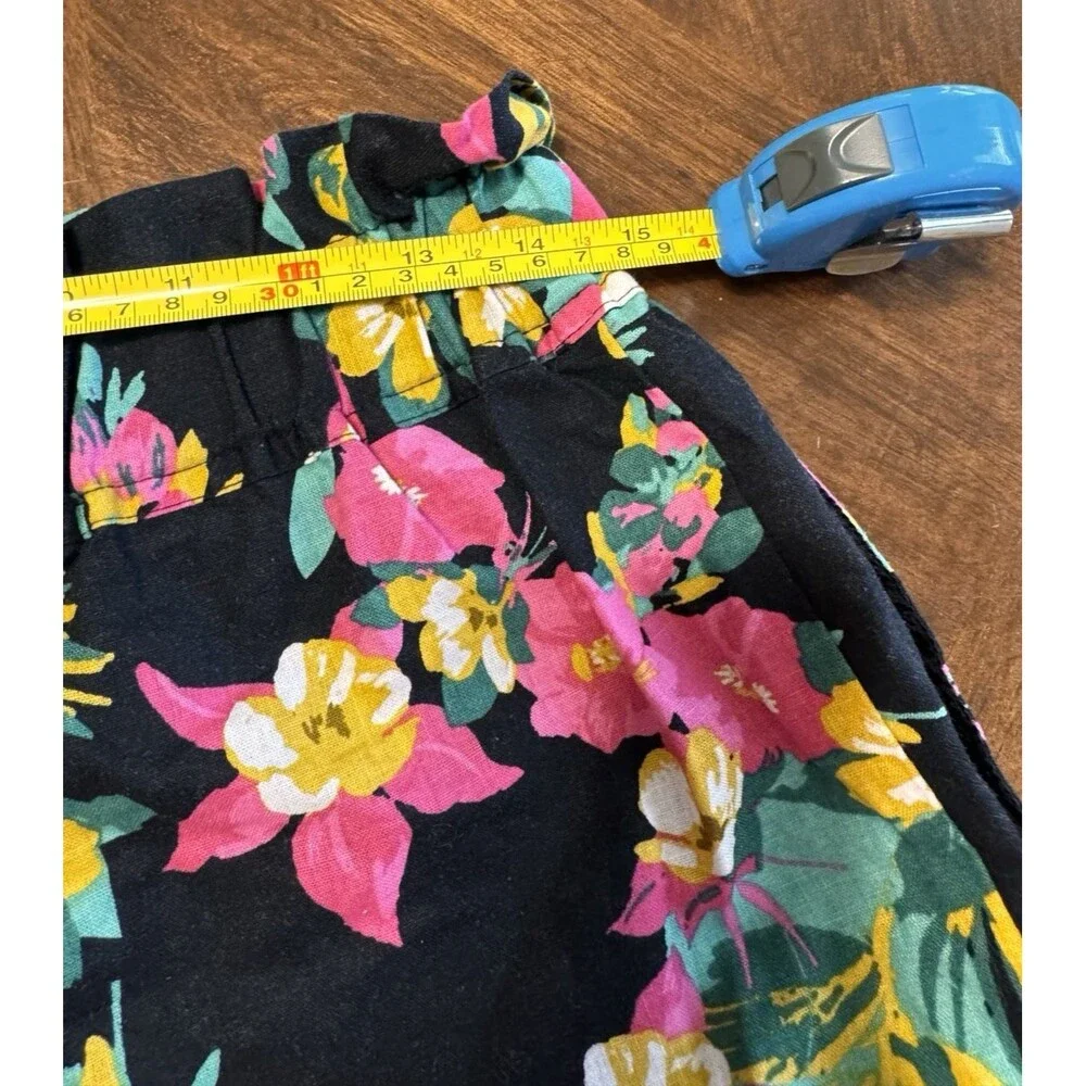 Express X Rocky Barnes Shorts Womens Size M High Waisted Floral Linen Paper Bag - Picture 7 of 9